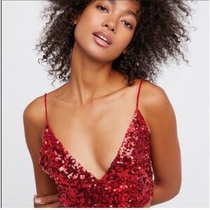 NWT Free People Red Sequins Bralette Top Medium